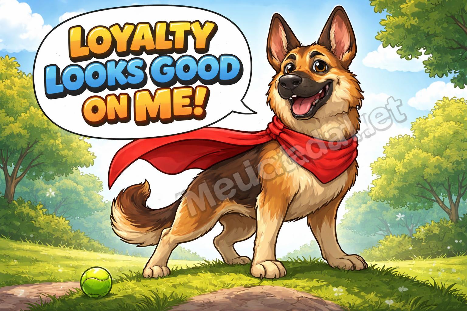 German shepherd pun hero cartoon
