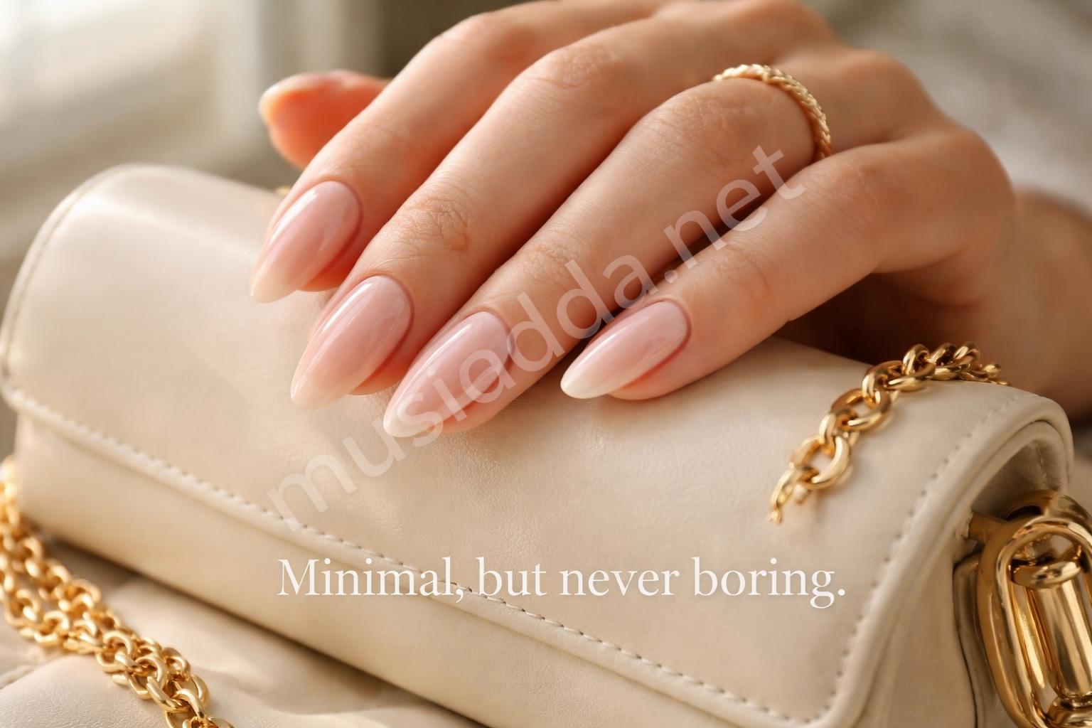 Glossy expensive looking neutral summer manicure