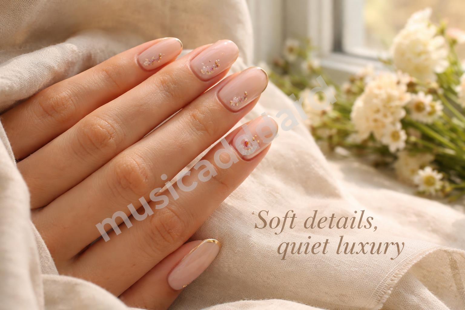Gold french tip nails floral details hero summer look