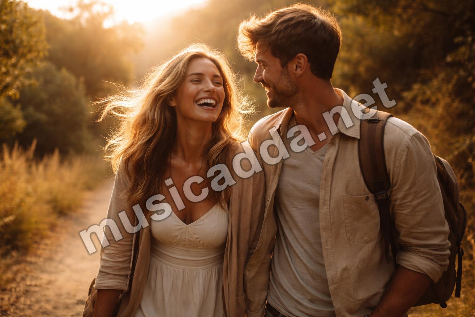 Golden hour couple photo dreamy caption