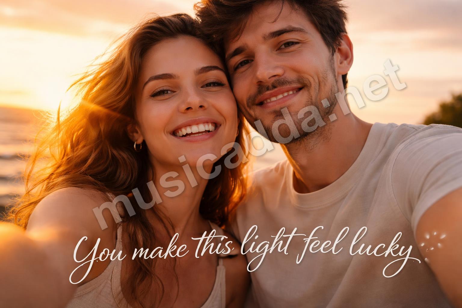 Golden hour couple selfie closeup