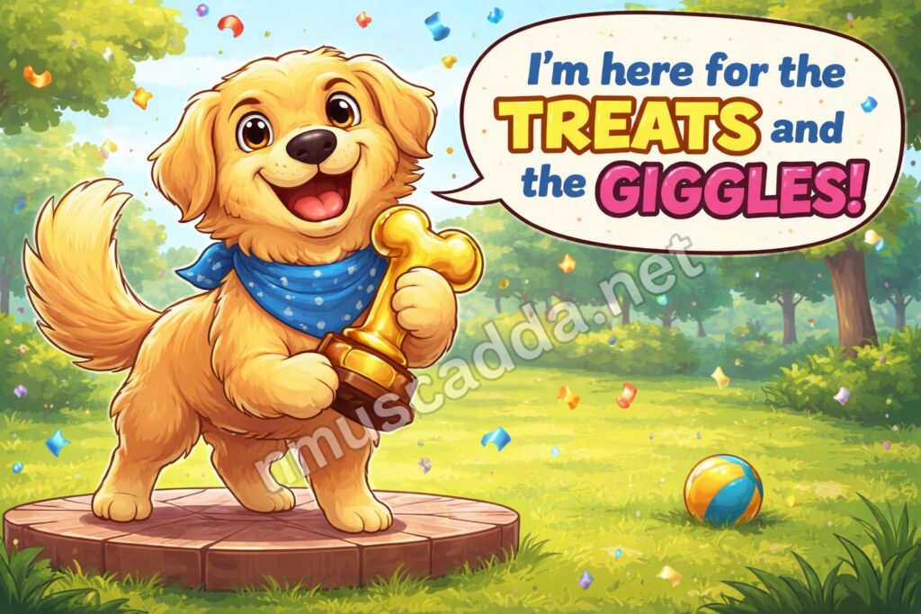 Golden retriever puns hero cartoon