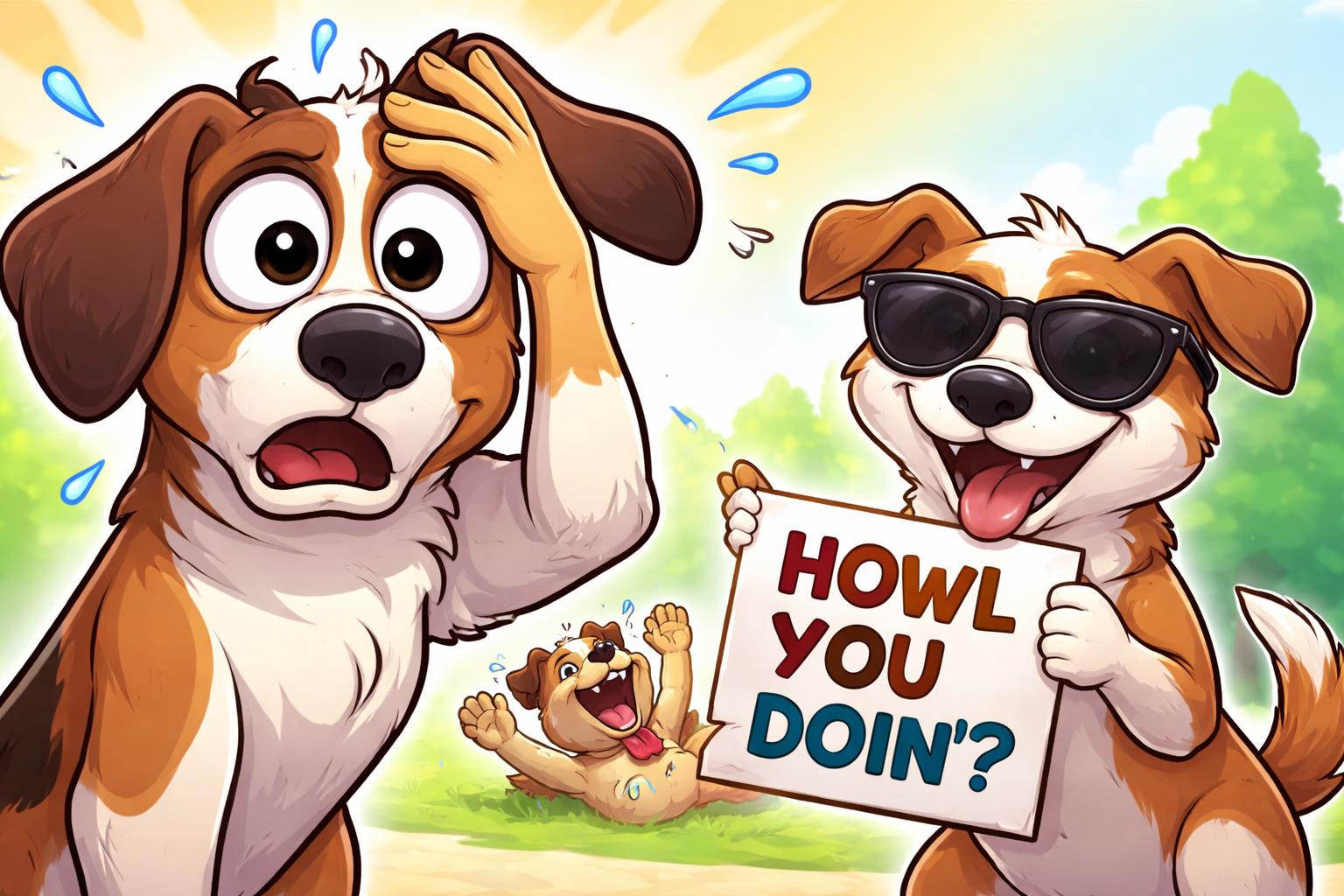 Goofy dog pun reaction cartoon