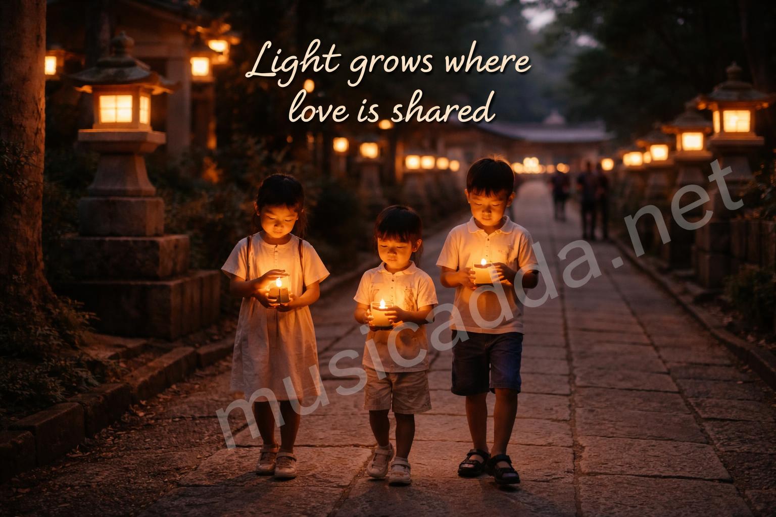Guru nanak jayanti children lanterns calm temple path