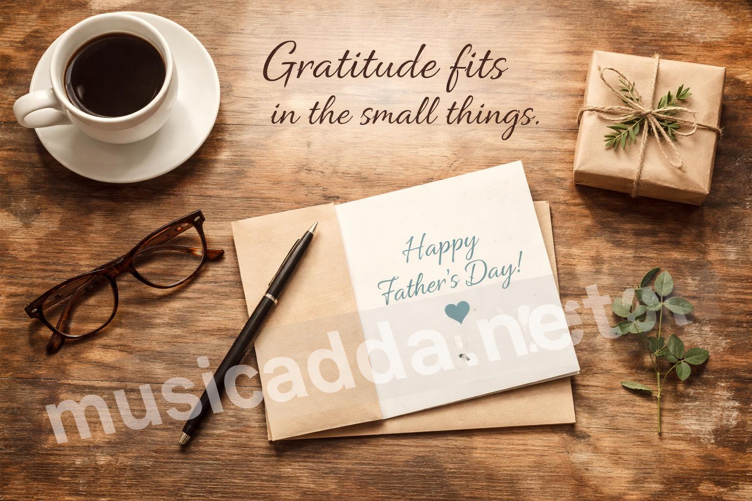 Handwritten fathers day card and coffee flatlay