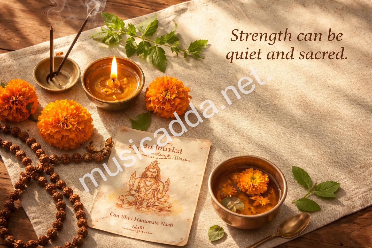 Hanuman jayanti prayer altar flatlay
