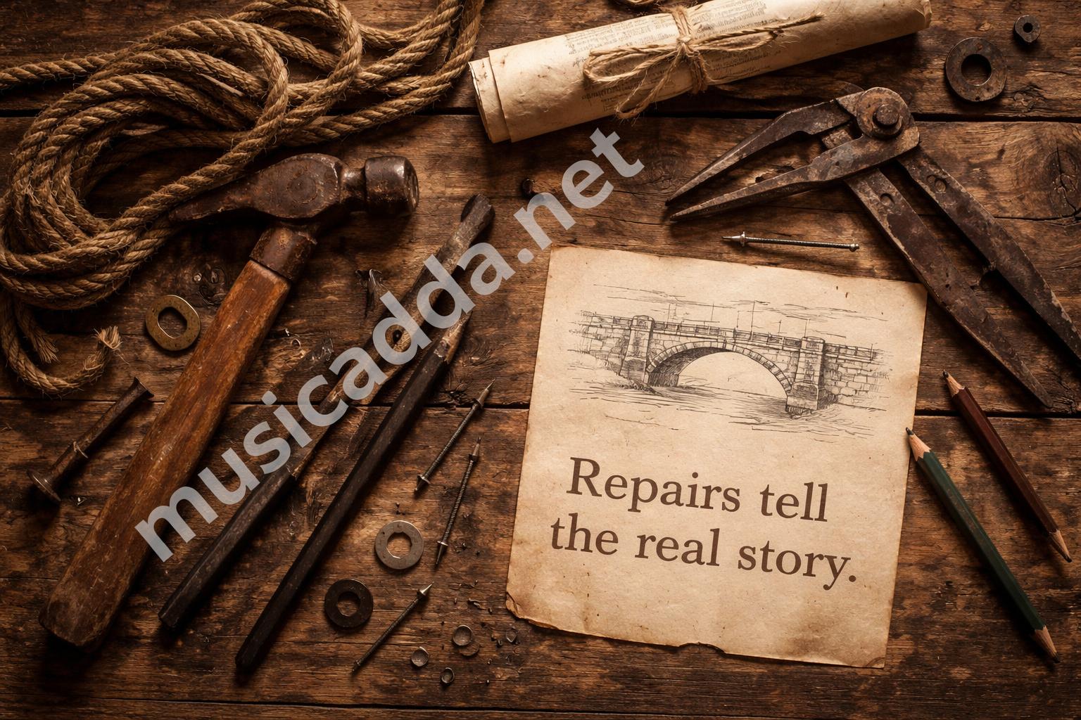 Historic london bridge repair tools tabletop