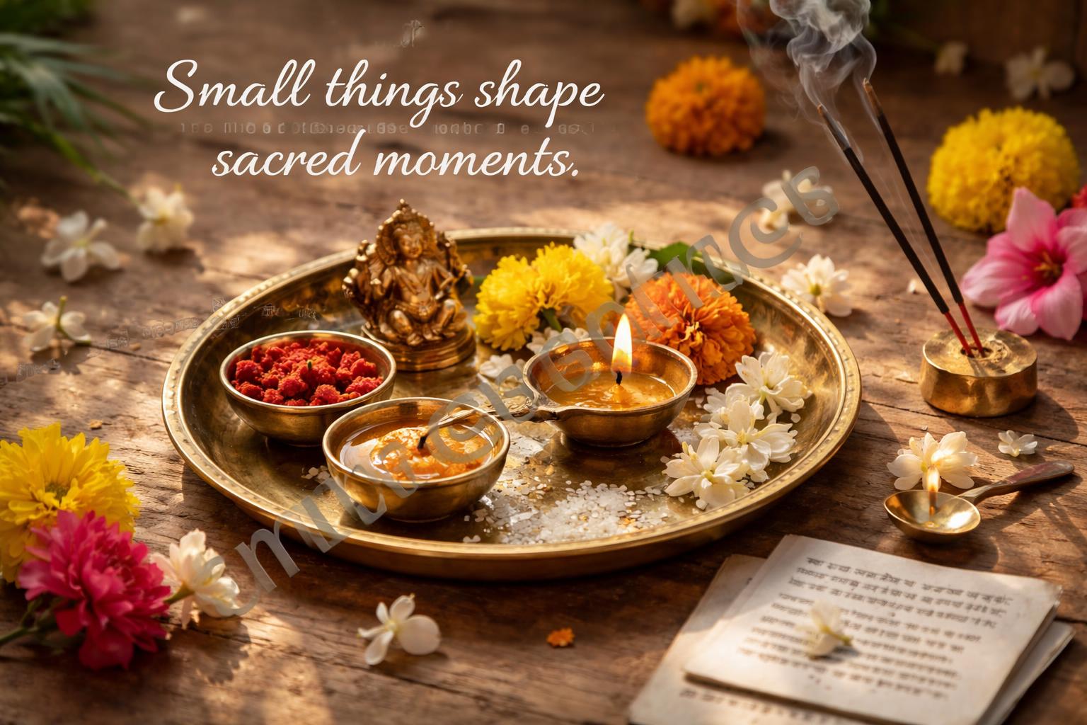 Home ganesh puja thali with aarti items