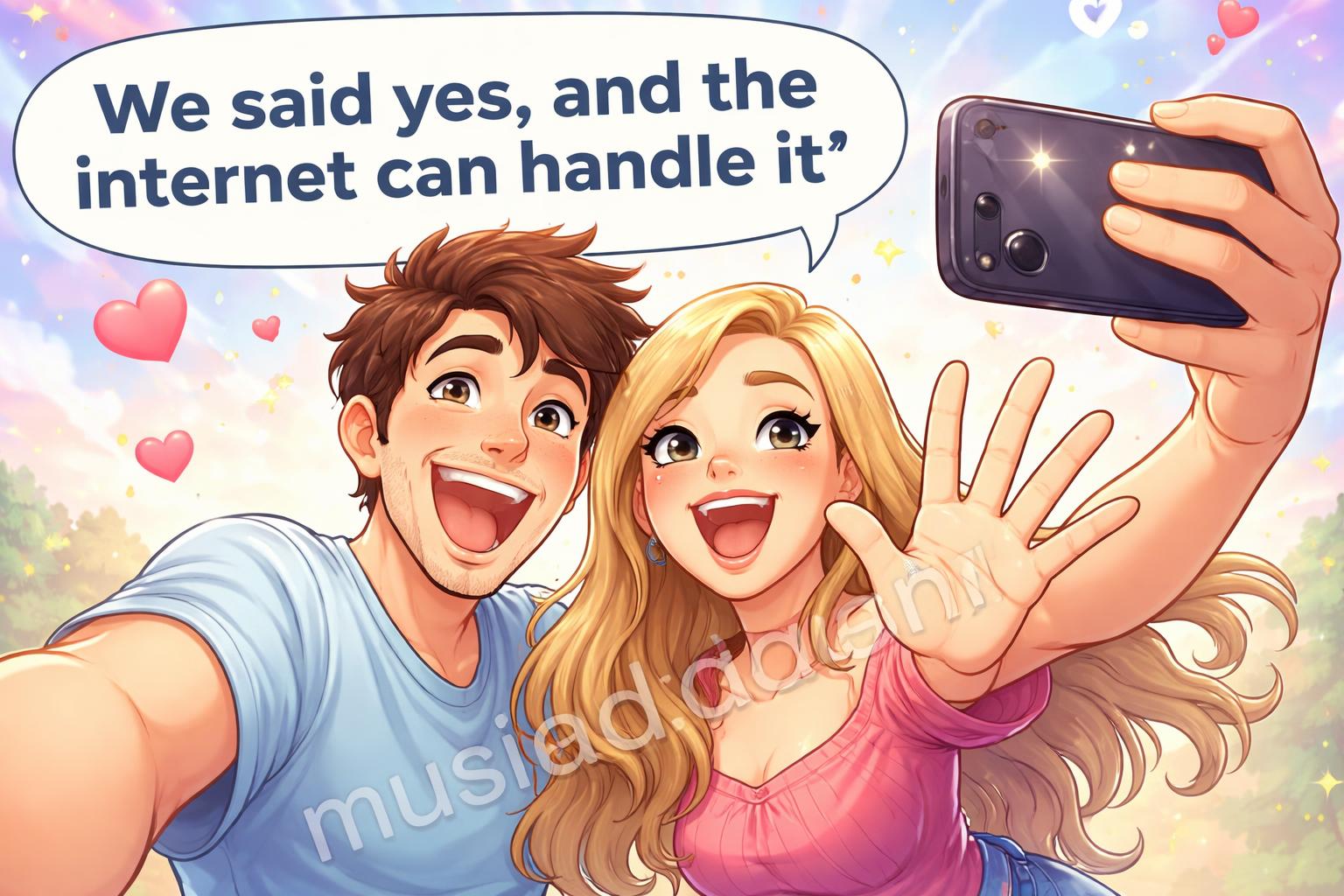Instagram engagement caption couple cartoon