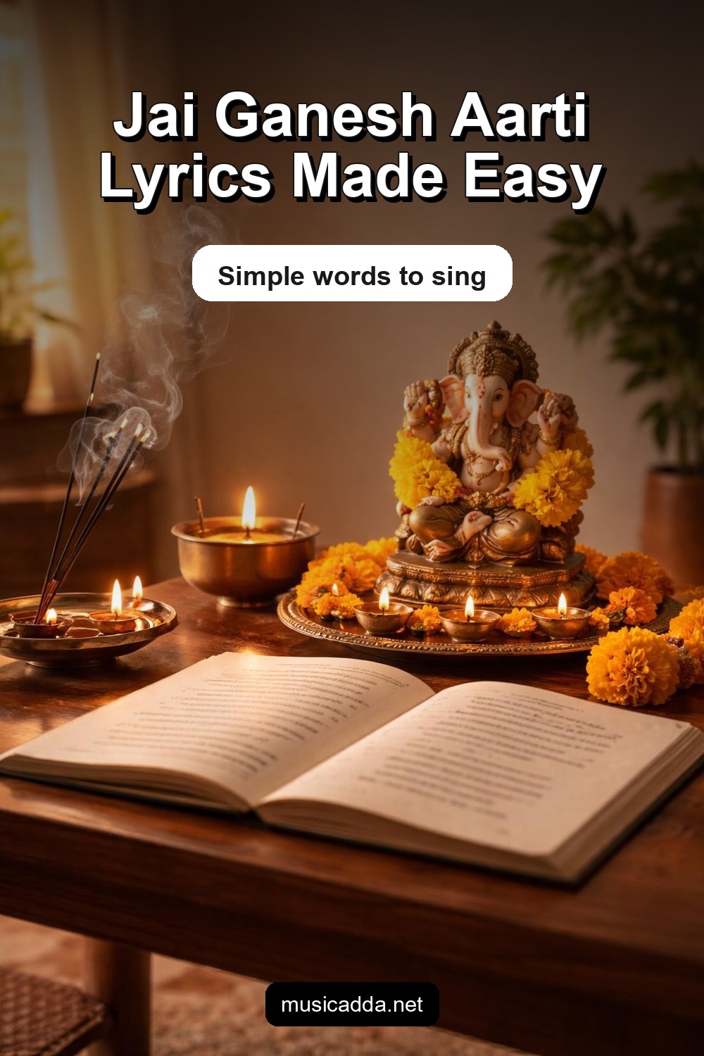 Pinterest image for Jai Ganesh Aarti English Lyrics: Complete Words & Easy-to-Follow Version