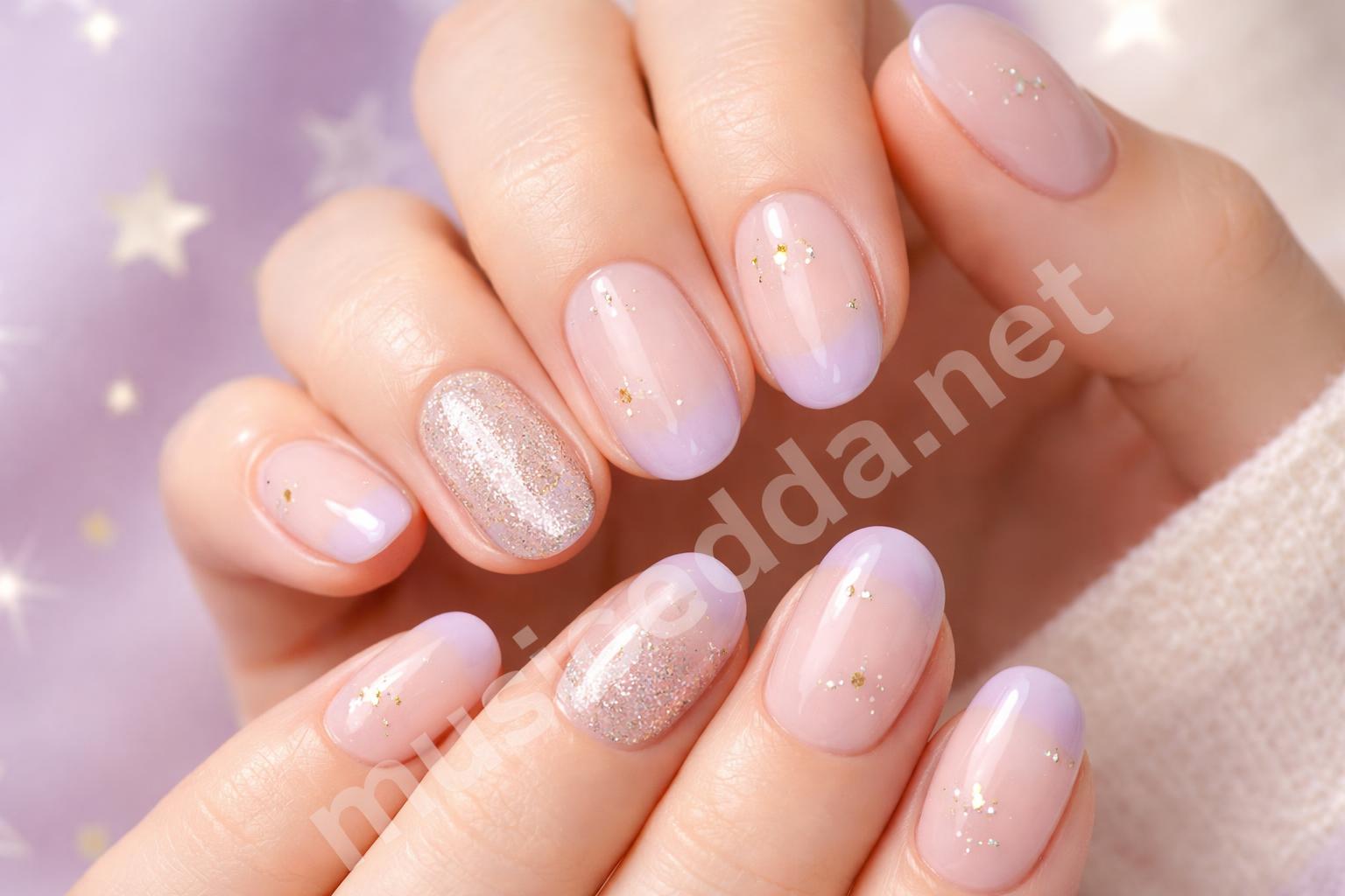 Lavender star and glitter accent nails