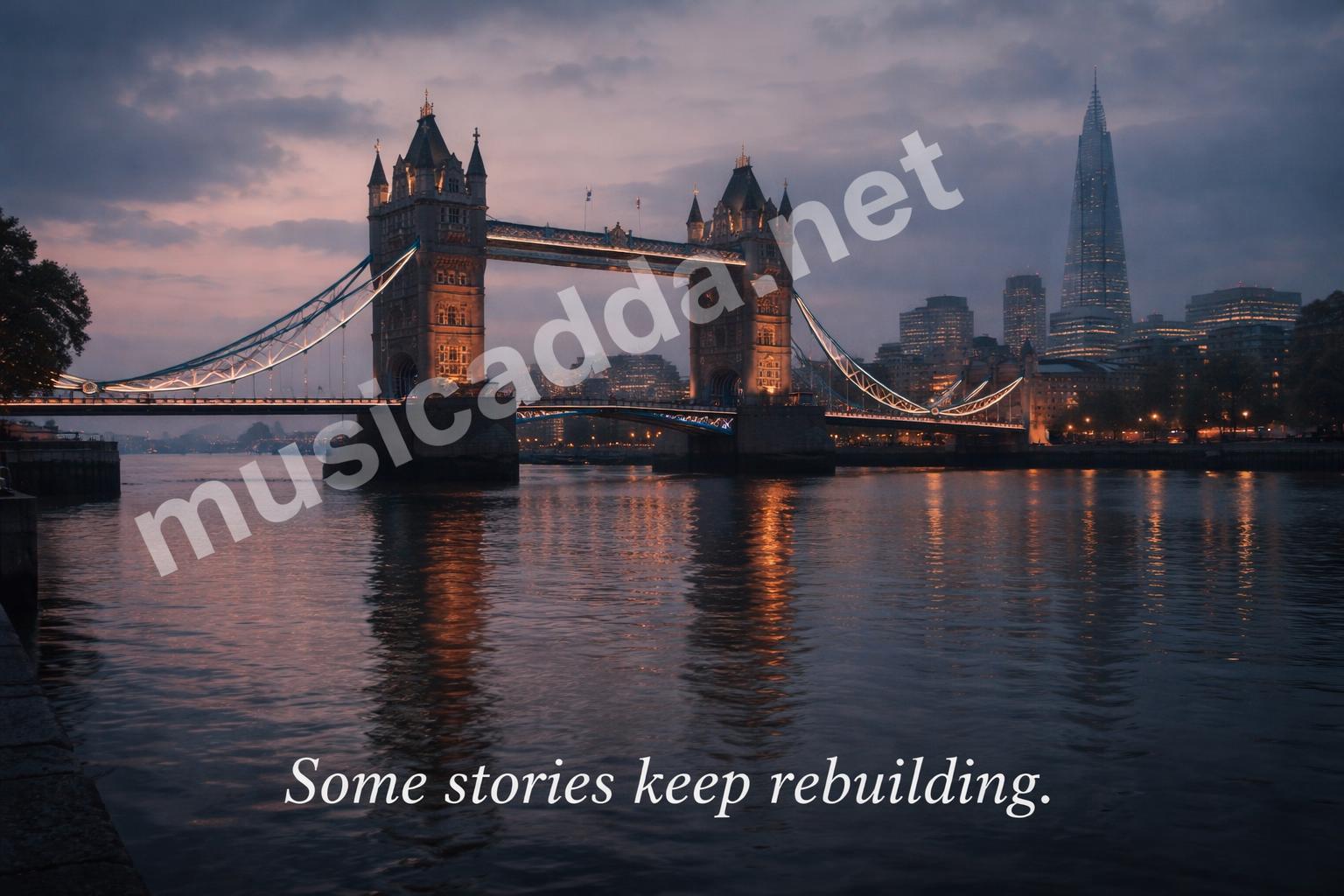 London bridge at dusk reflection editorial photo