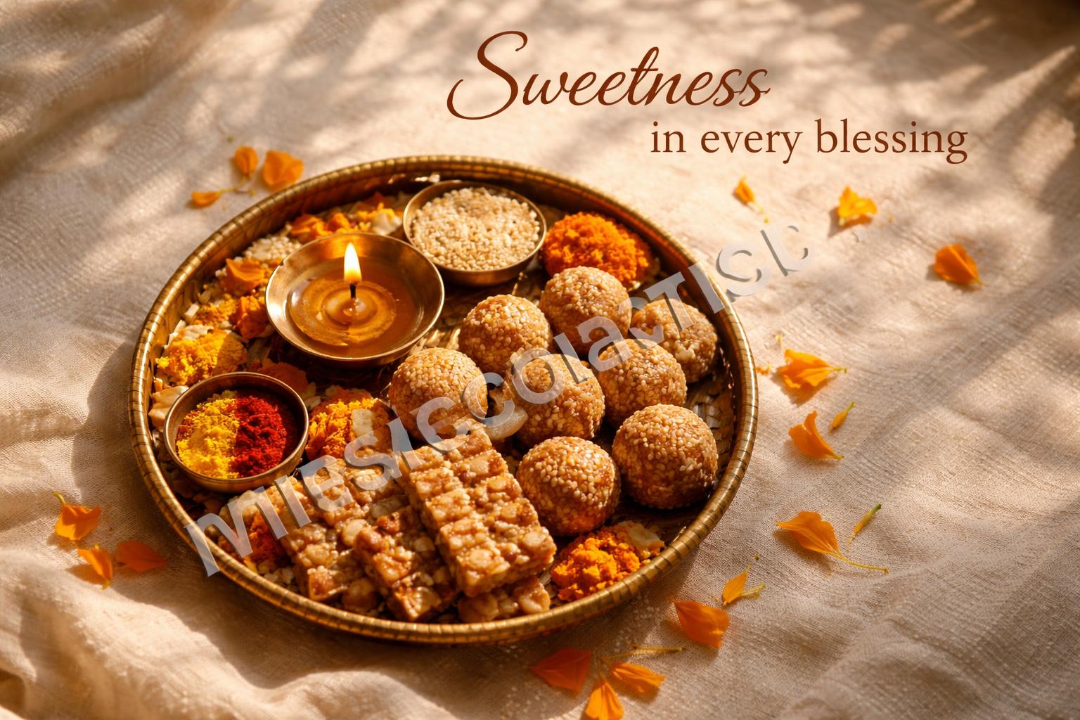 Makar sankranti pooja thali and laddoos