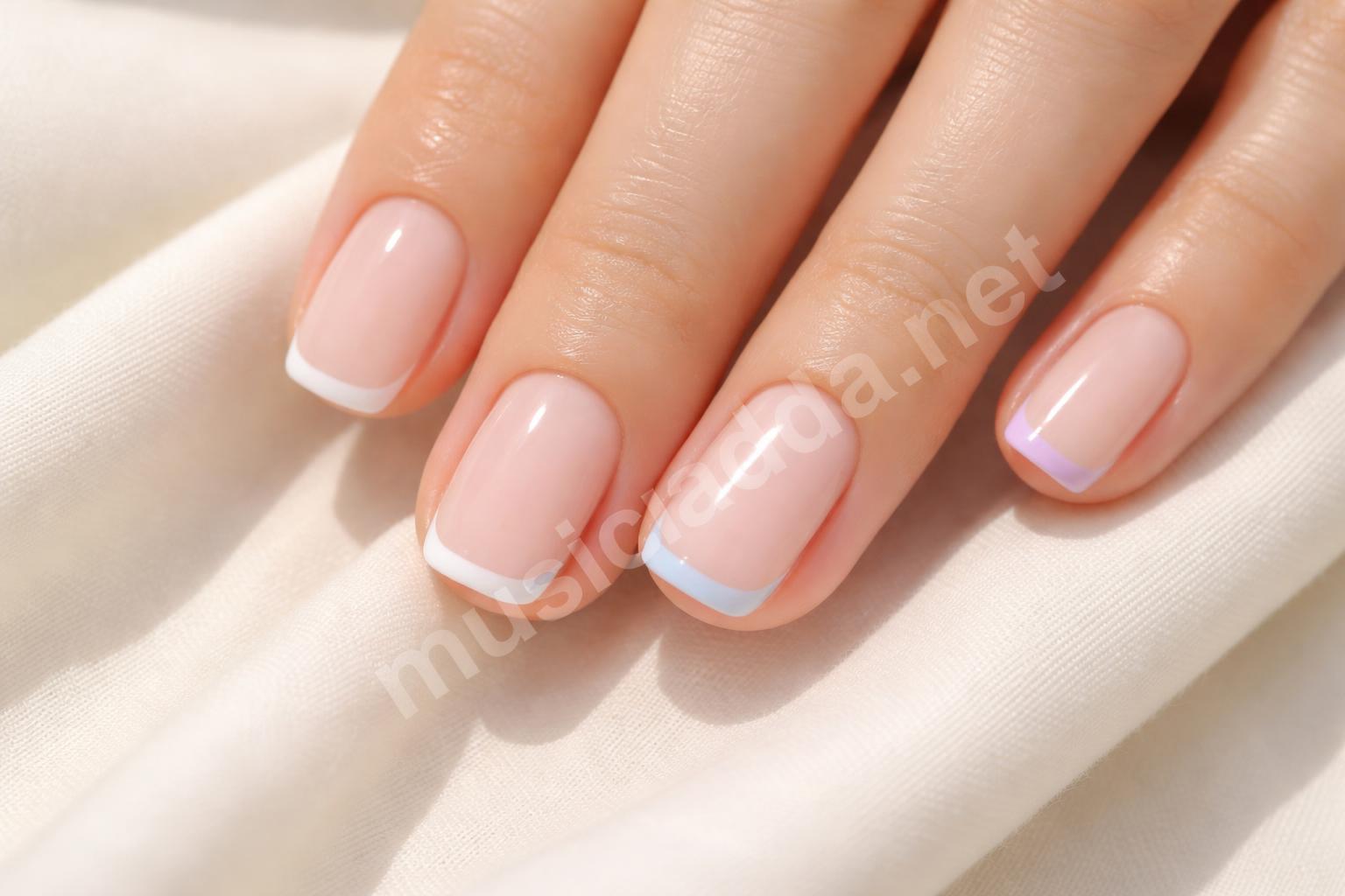 Micro french tip short square nails
