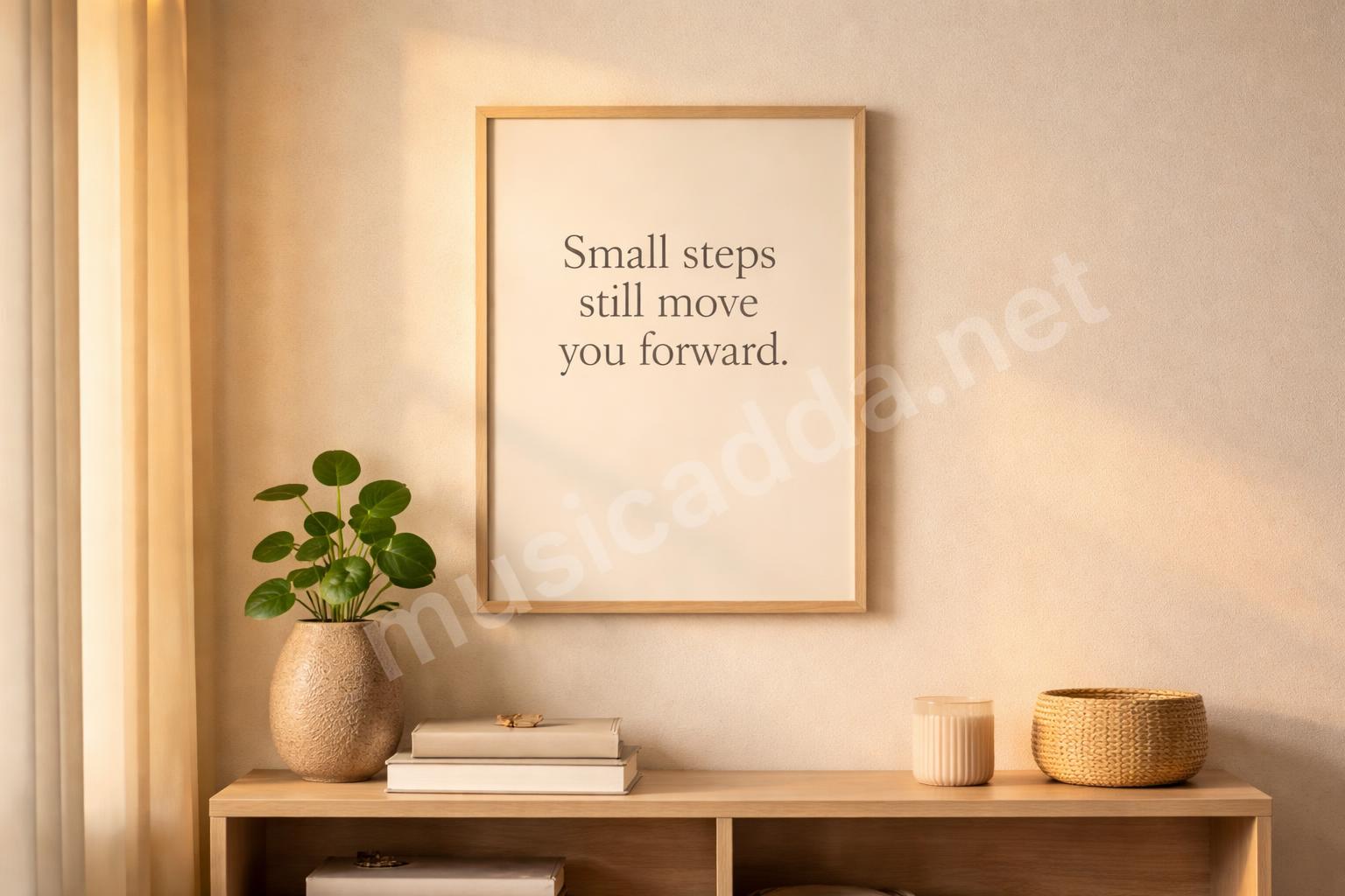 Minimal new year quote wall art with gold light
