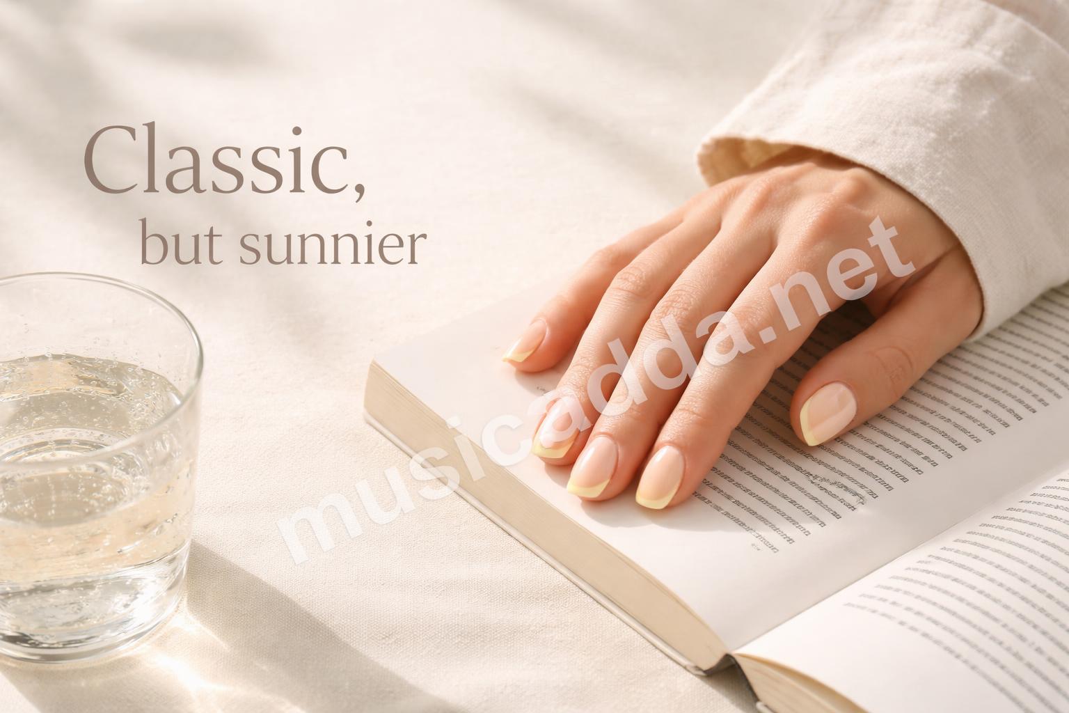 Minimal yellow french tip summer manicure