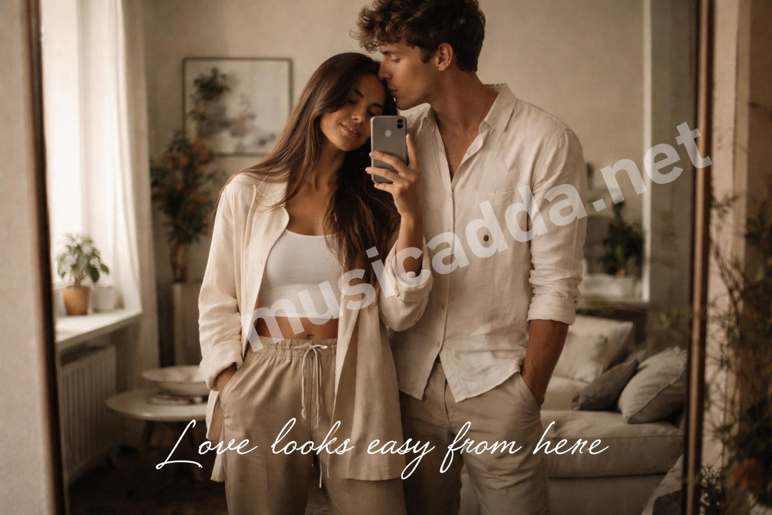 Mirror selfie love caption with partner