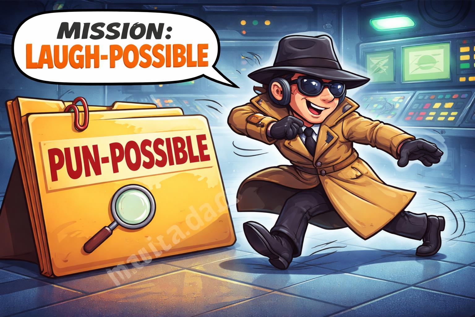 Mission pun cartoon spy clue