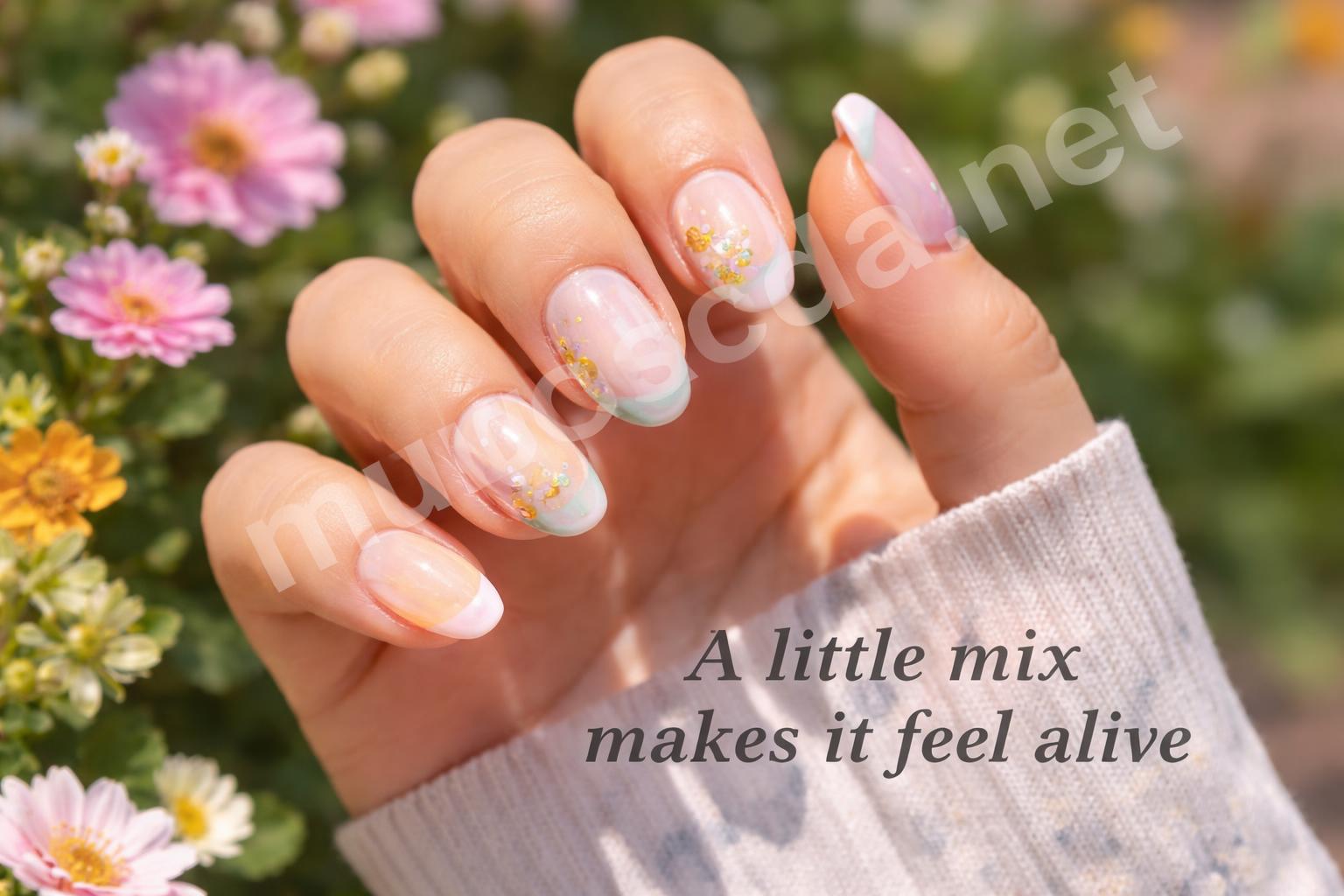 Mix and match pastel garden nails summer style