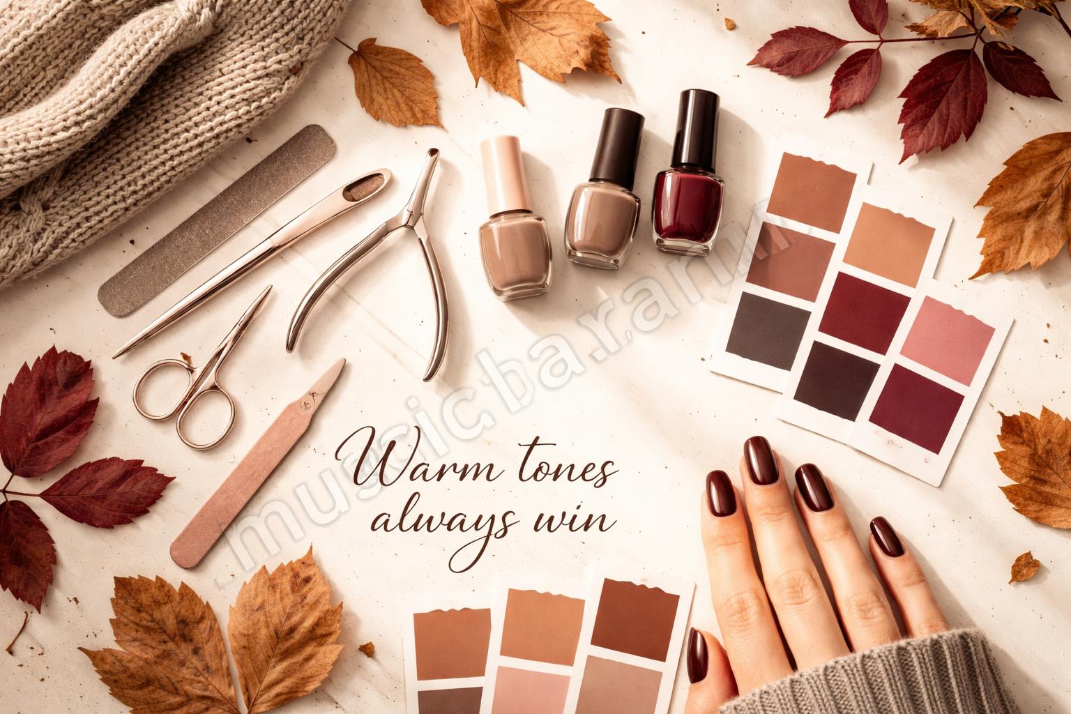 Mocha brown nails with burgundy details