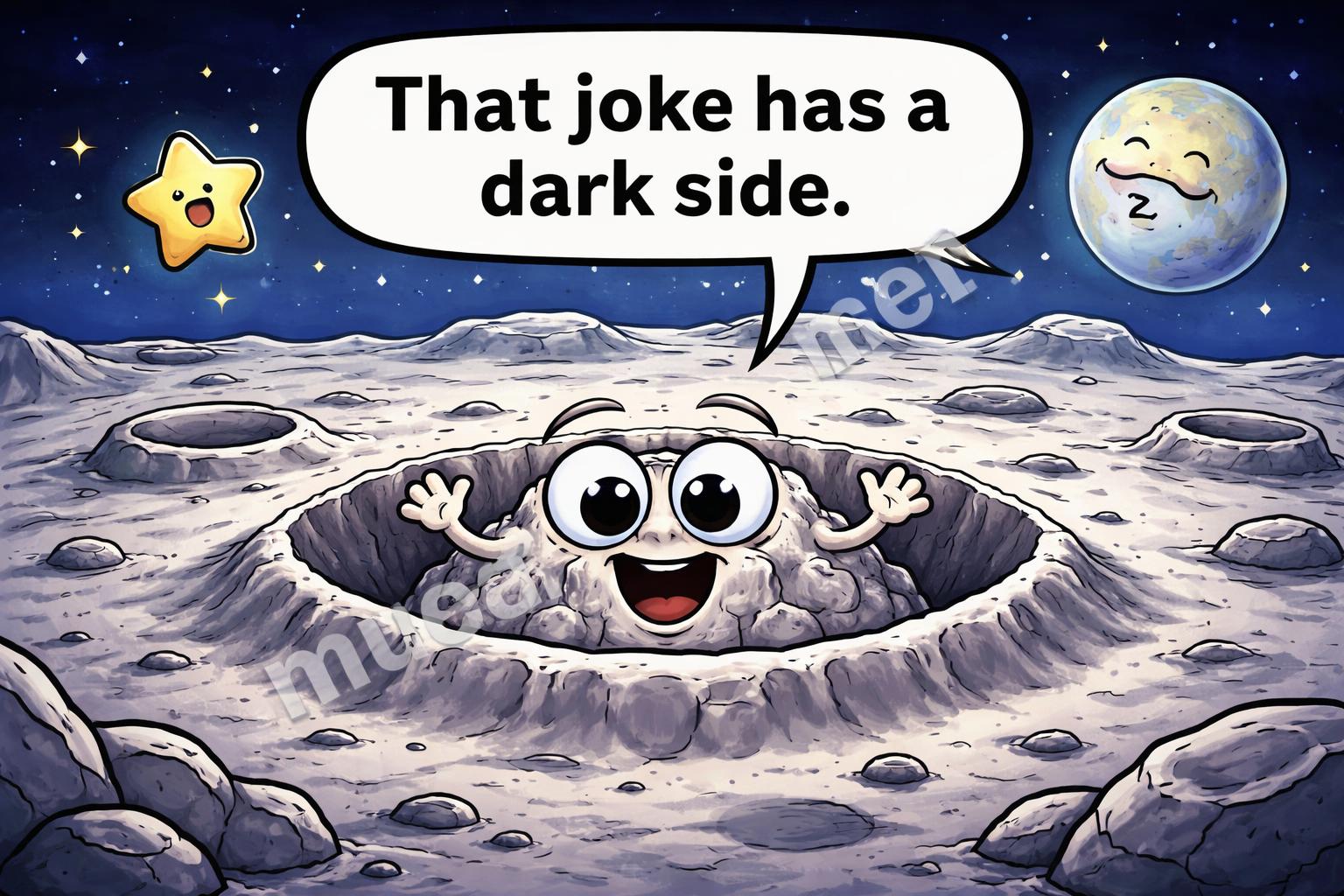 Moon puns sparkling crater character