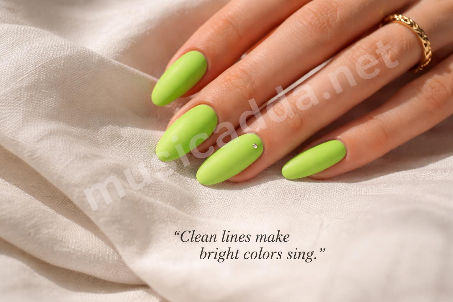 Neon green matte nail art editorial closeup