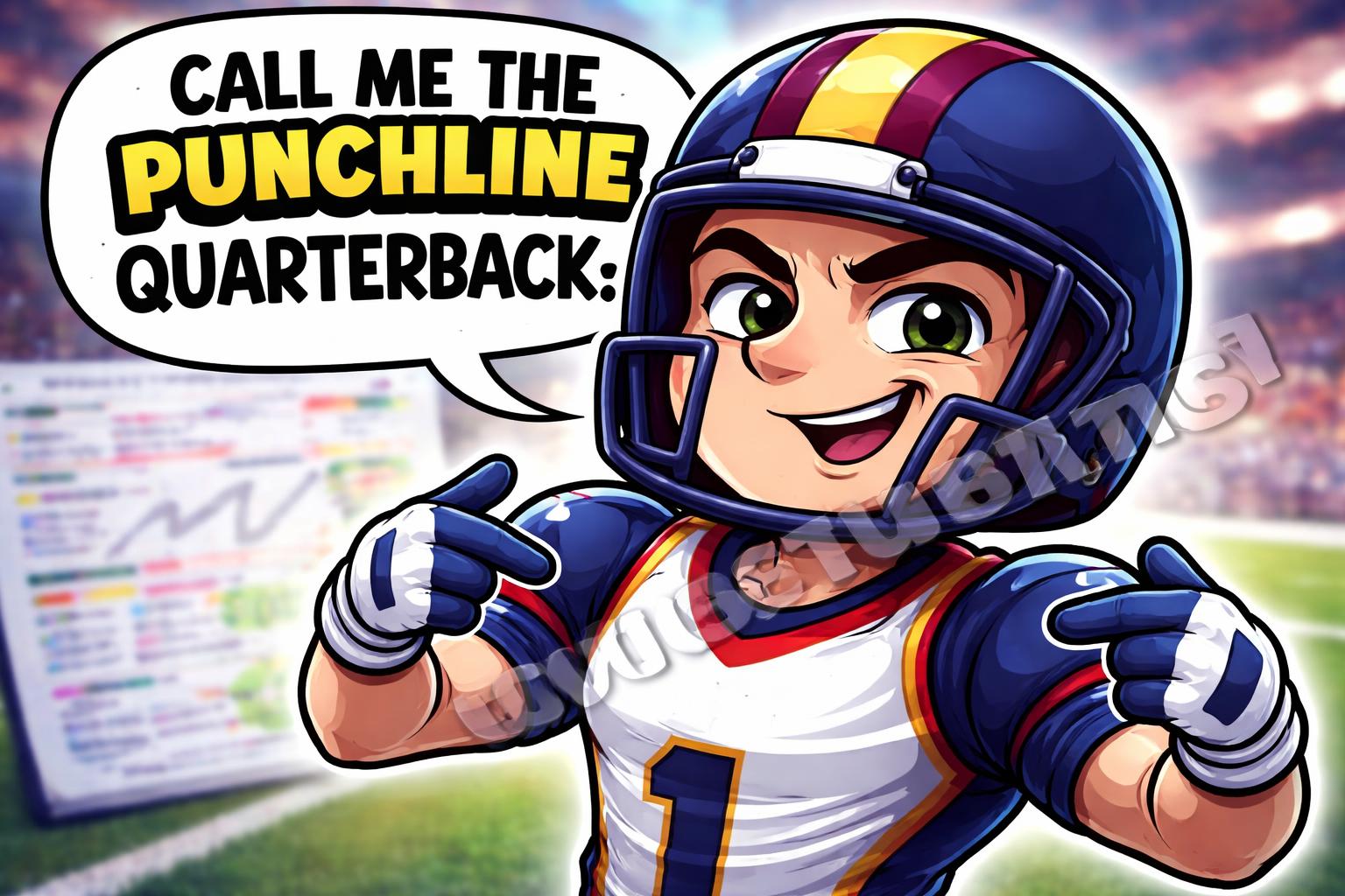 Nfl puns confident quarterback speech bubble