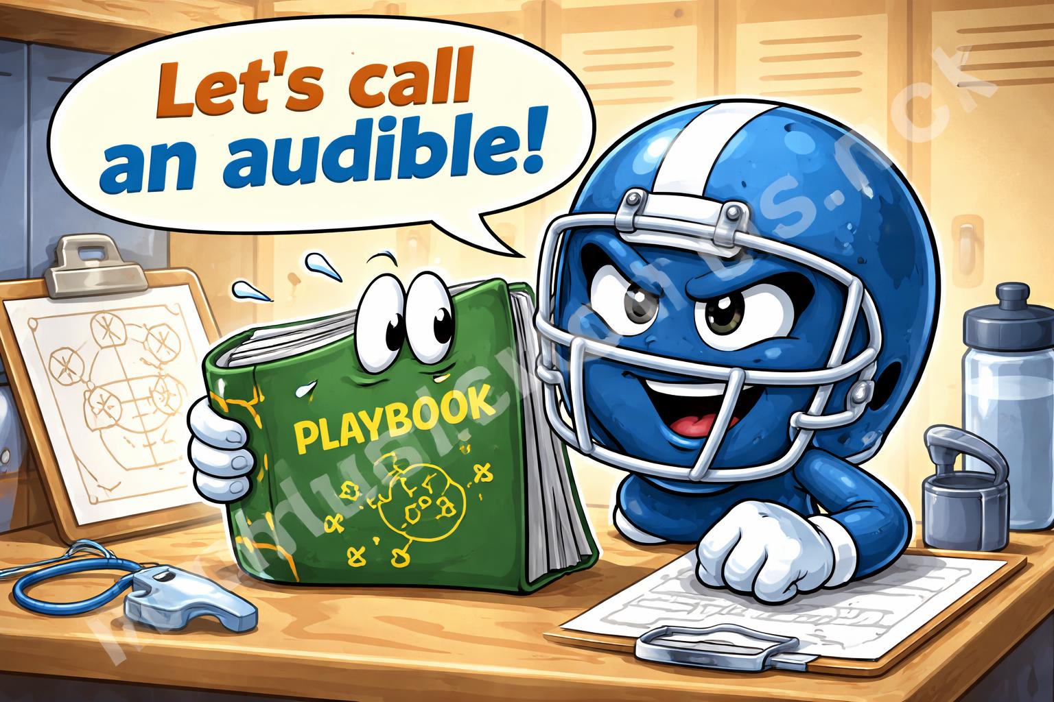 Nfl puns playbook and helmet cartoon