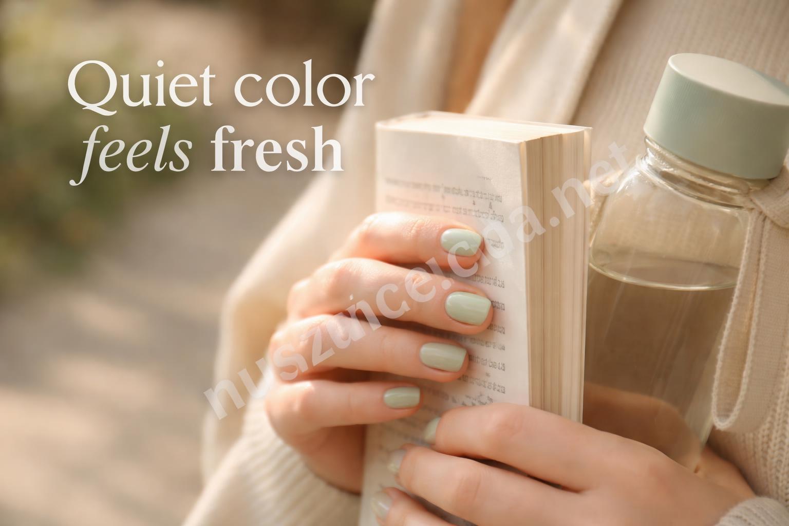Pale green simple school nails