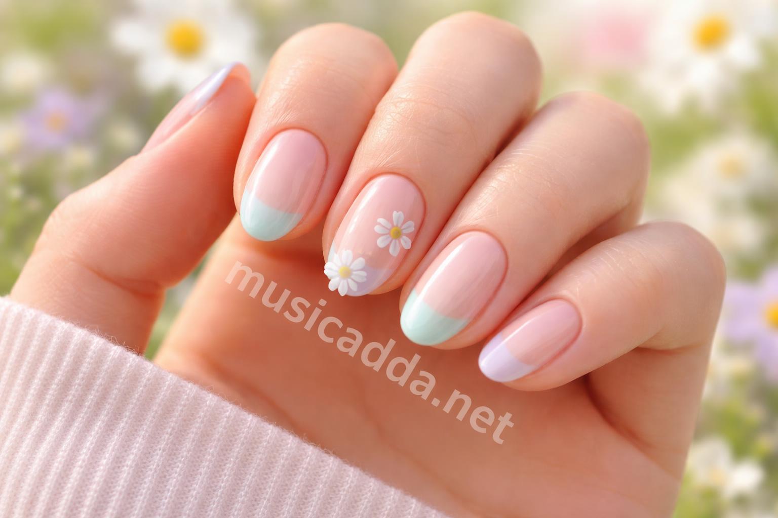 Pastel daisy accent teen nail design