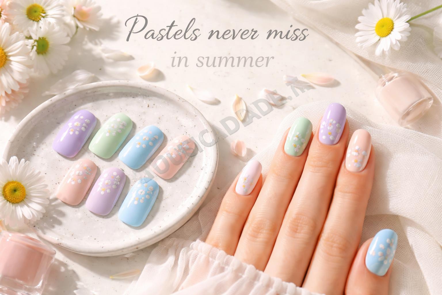 Pastel daisy summer nail art