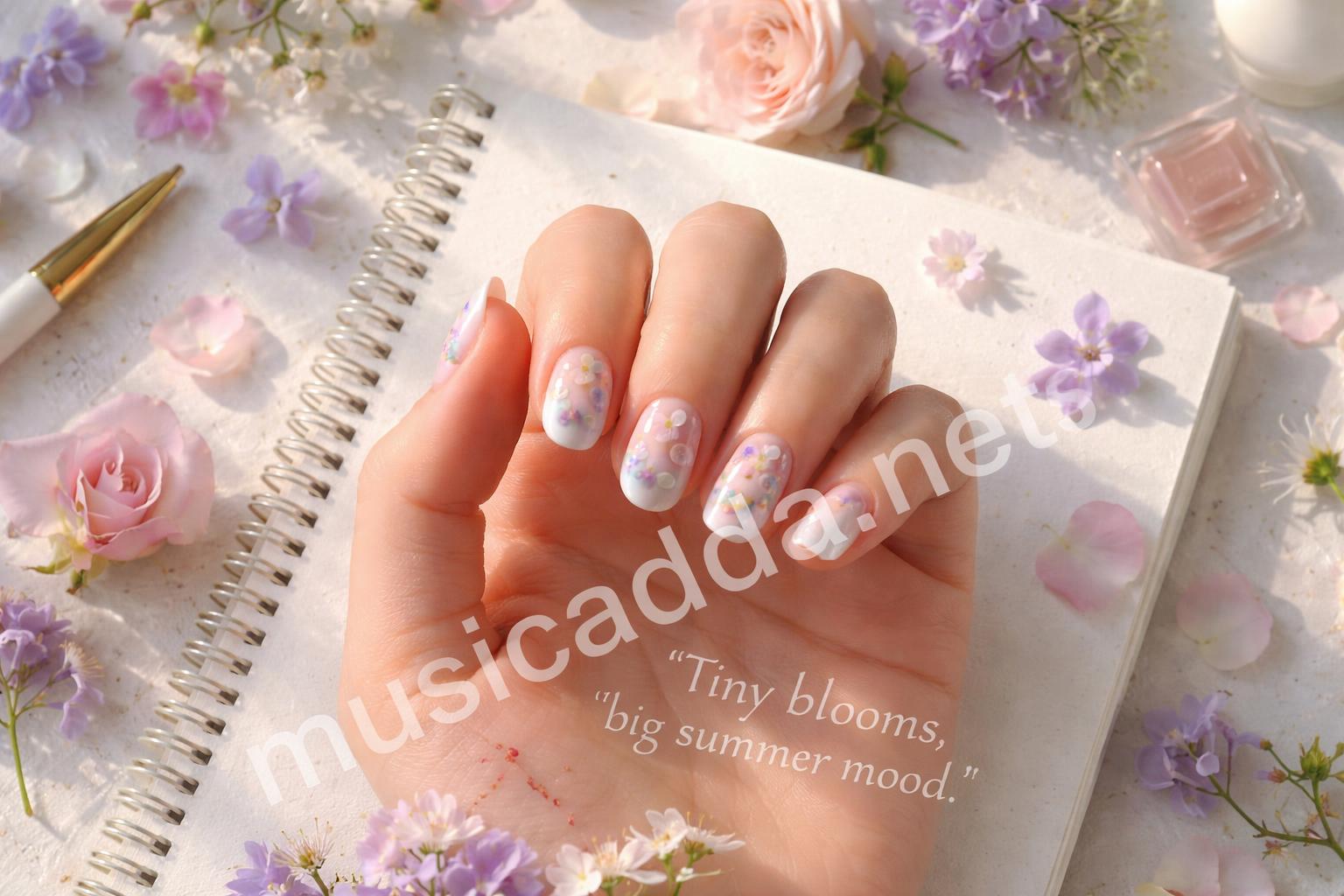 Pastel garden bloom nails soft blue pink floral set