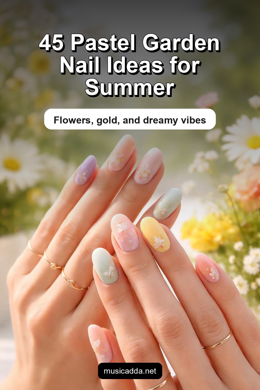 Pinterest image for 45 Pastel Garden Nails With Flowers, Gold Details & Dreamy Summer Vibes