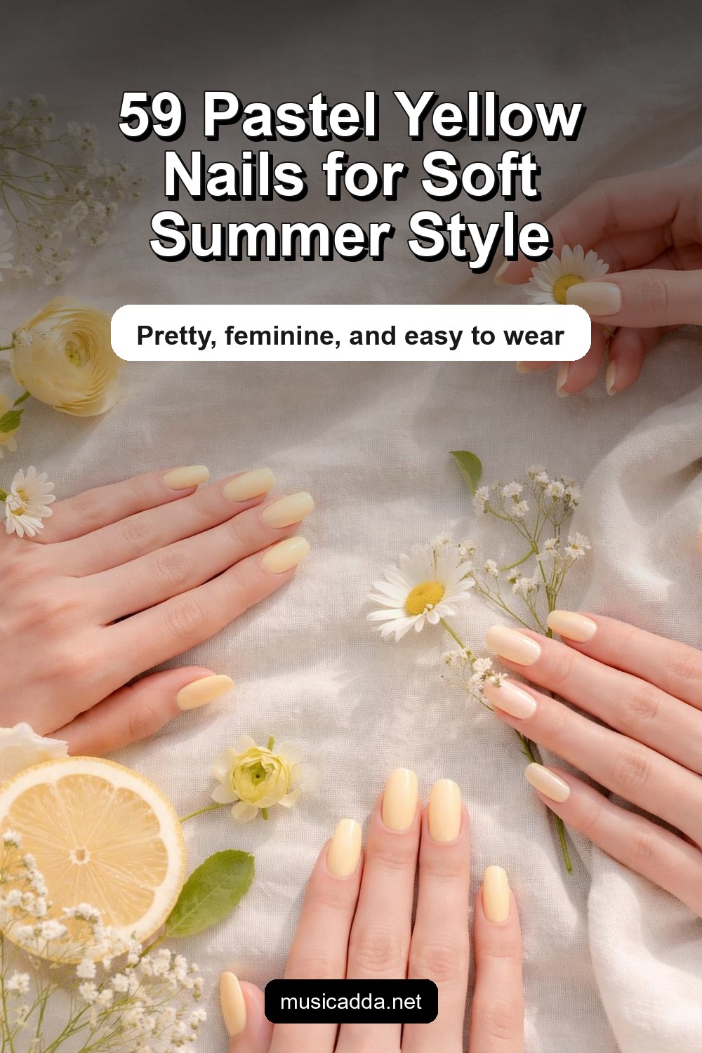 Pinterest image for 59 Pastel Yellow Nails That Are Soft, Feminine & Perfect for Summer