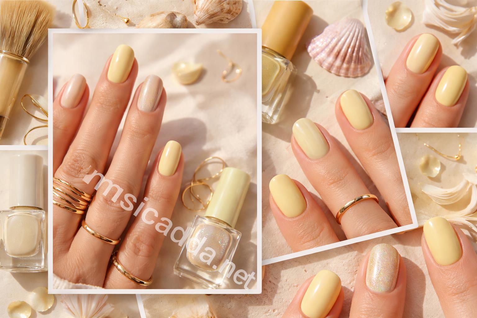 Pastel yellow nails trendy mixed finish set
