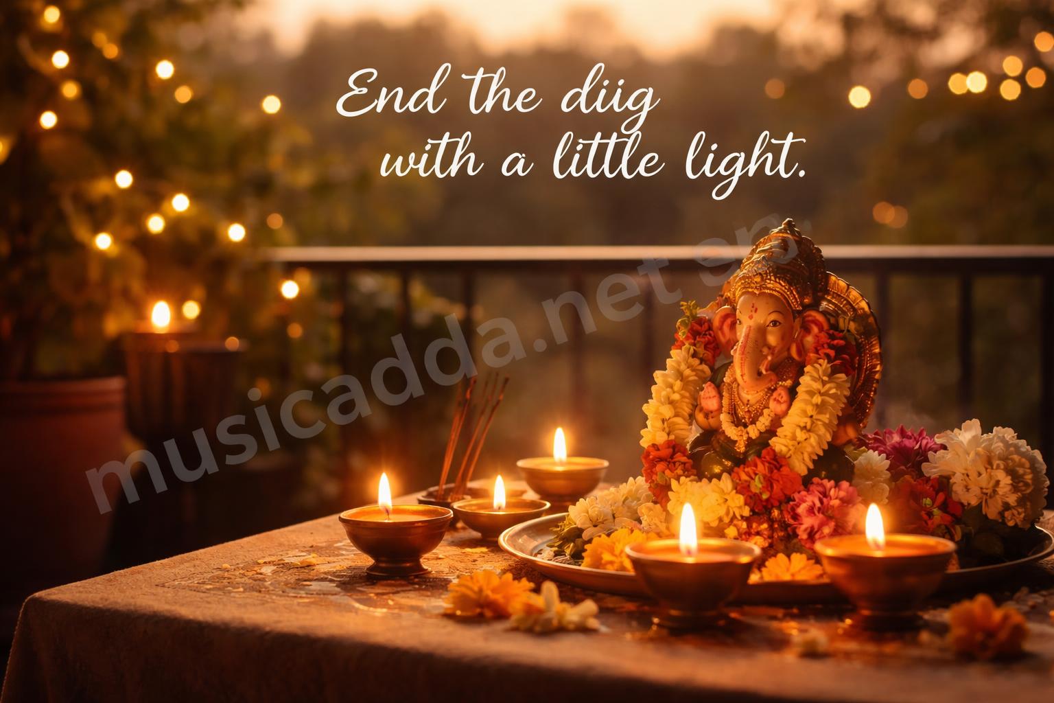 Peaceful evening ganesh aarti with diyas