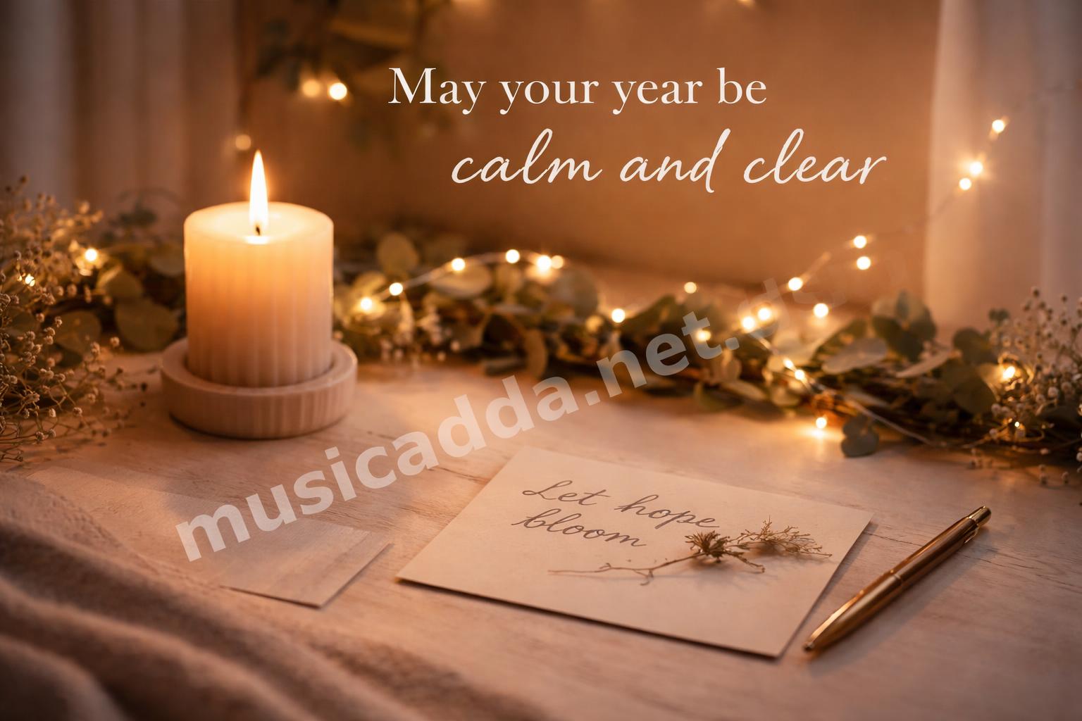 Peaceful new year candle and garland scene