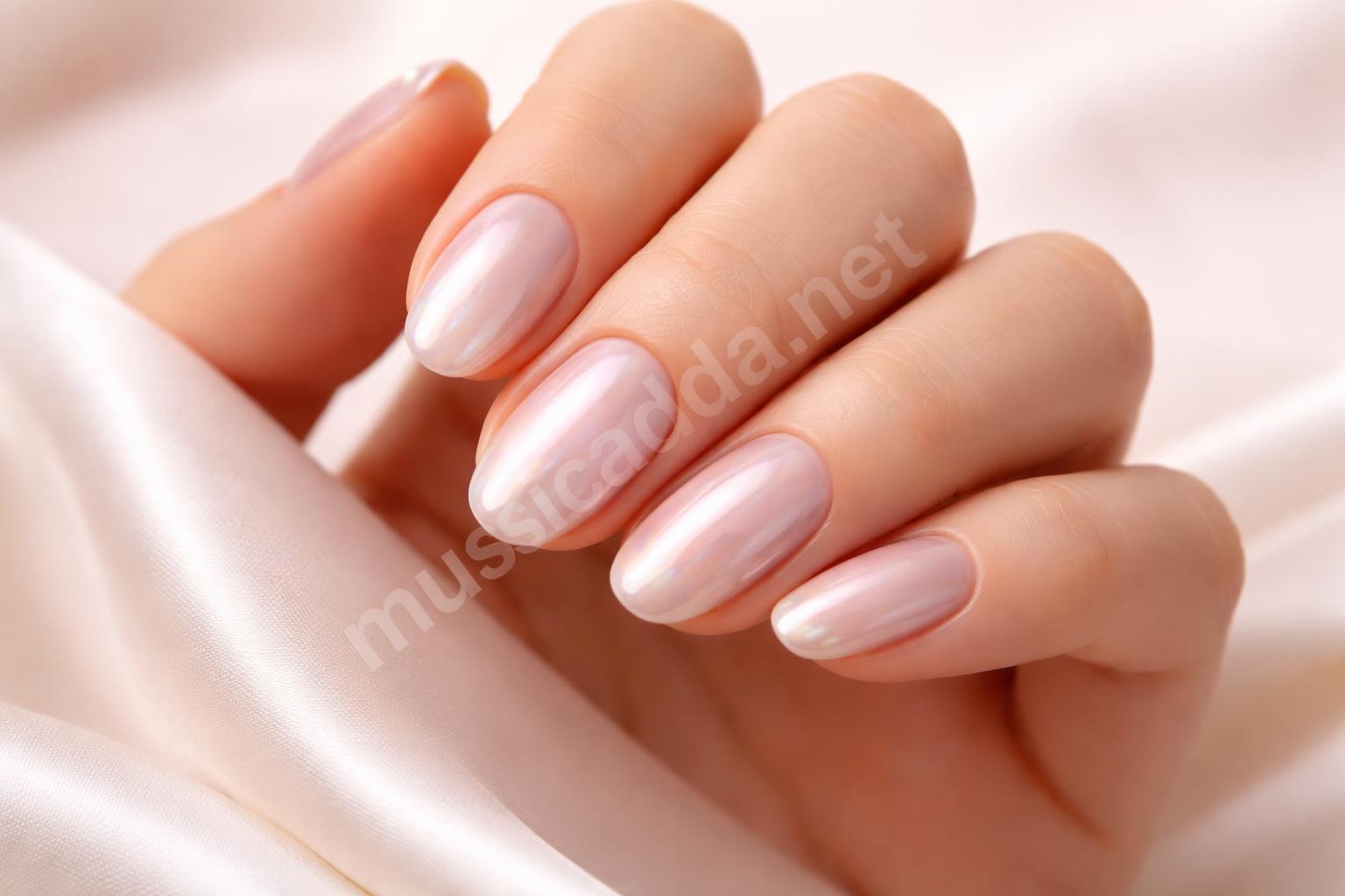 Pearlescent pink chrome teen nails