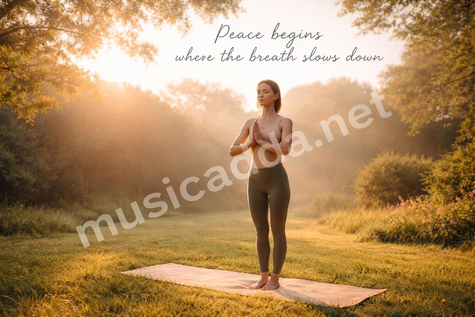 Person doing yoga sunrise garden