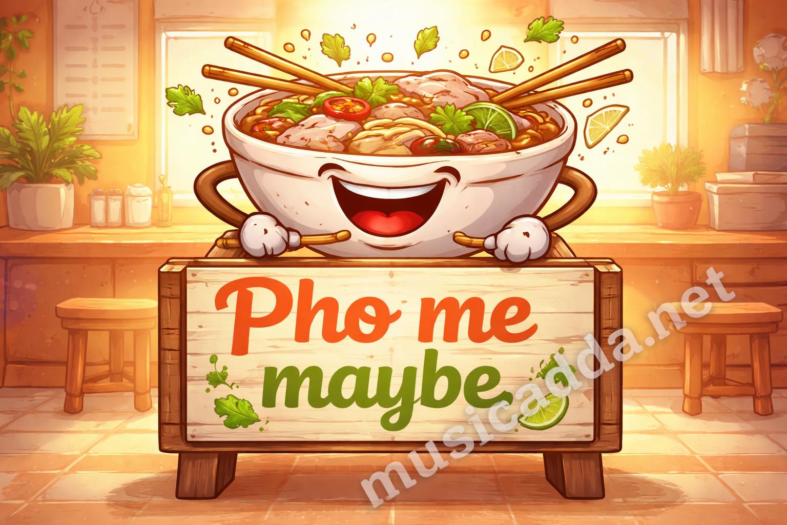 Pho noodle laughing cartoon sign