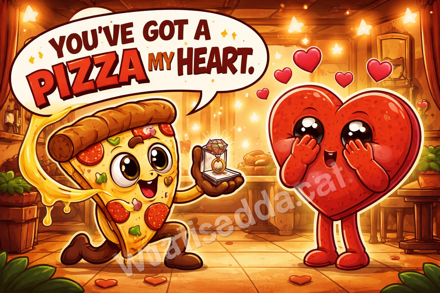 Pizza slice proposal cartoon