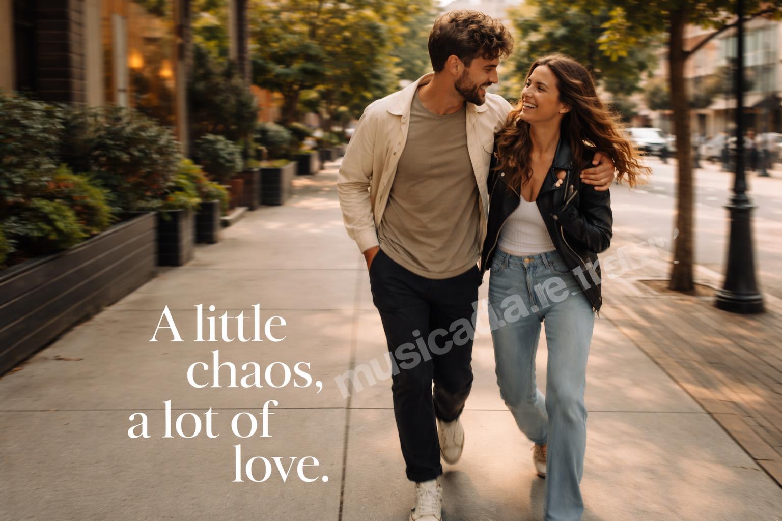 Playful couple street style photo