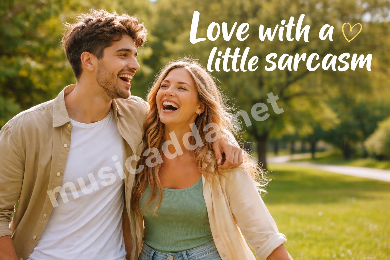 Playful love captions laughing couple outdoor