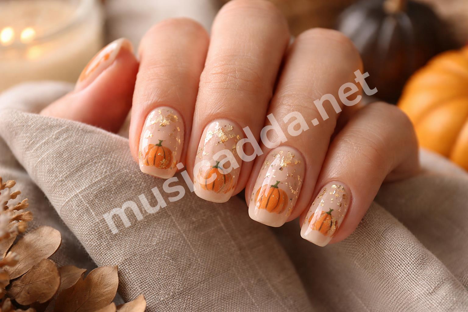 Pumpkin nails with gold foil accent