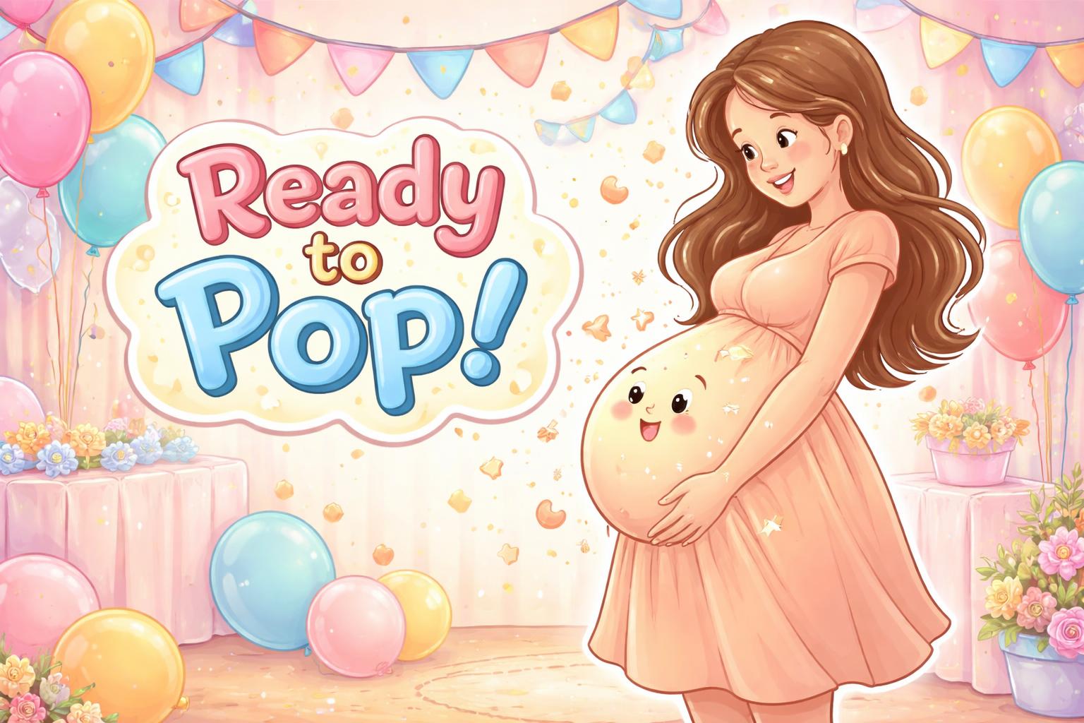 Ready to pop baby shower pun cartoon