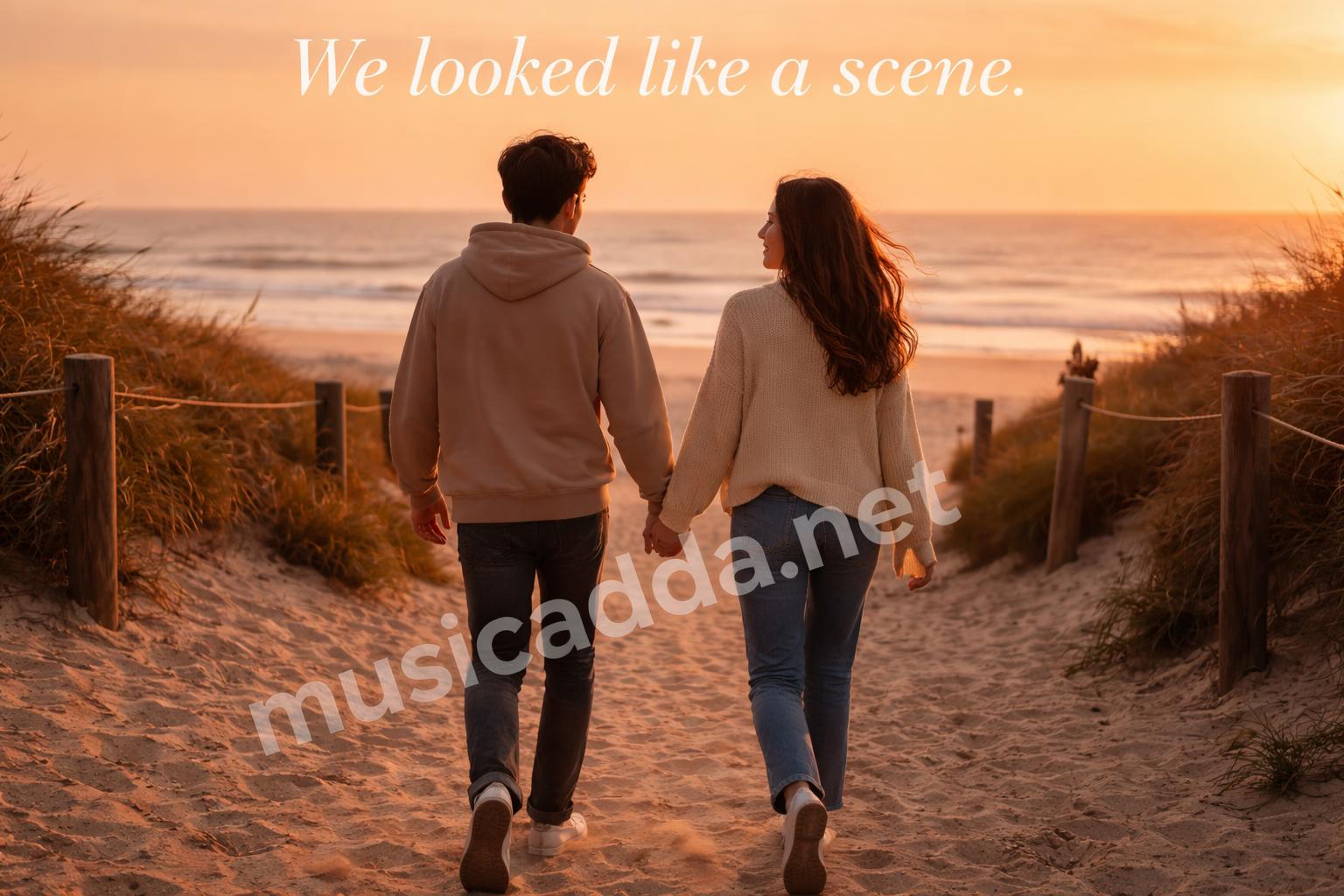 Romantic couple sunset walk aesthetic