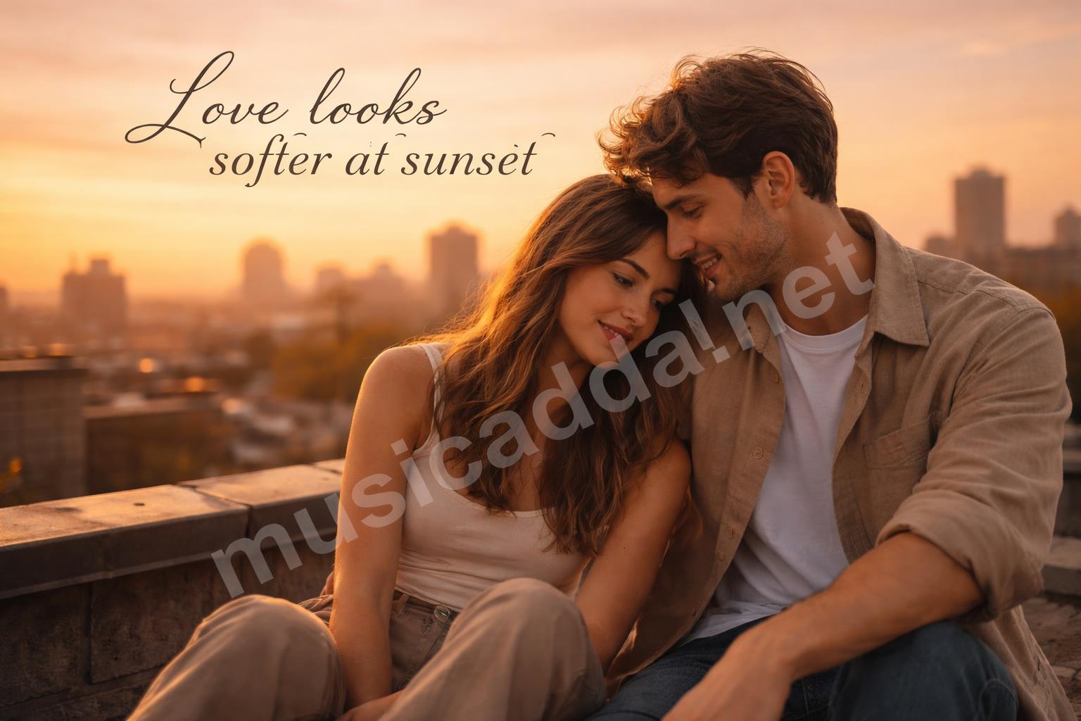 Romantic sunset couple lifestyle photo