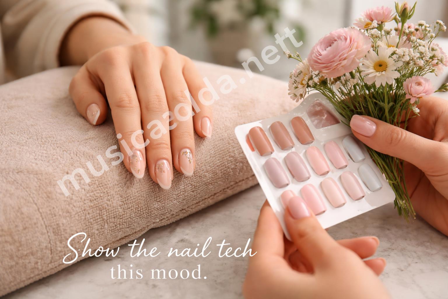 Salon ready gold and floral french tip nail mockup