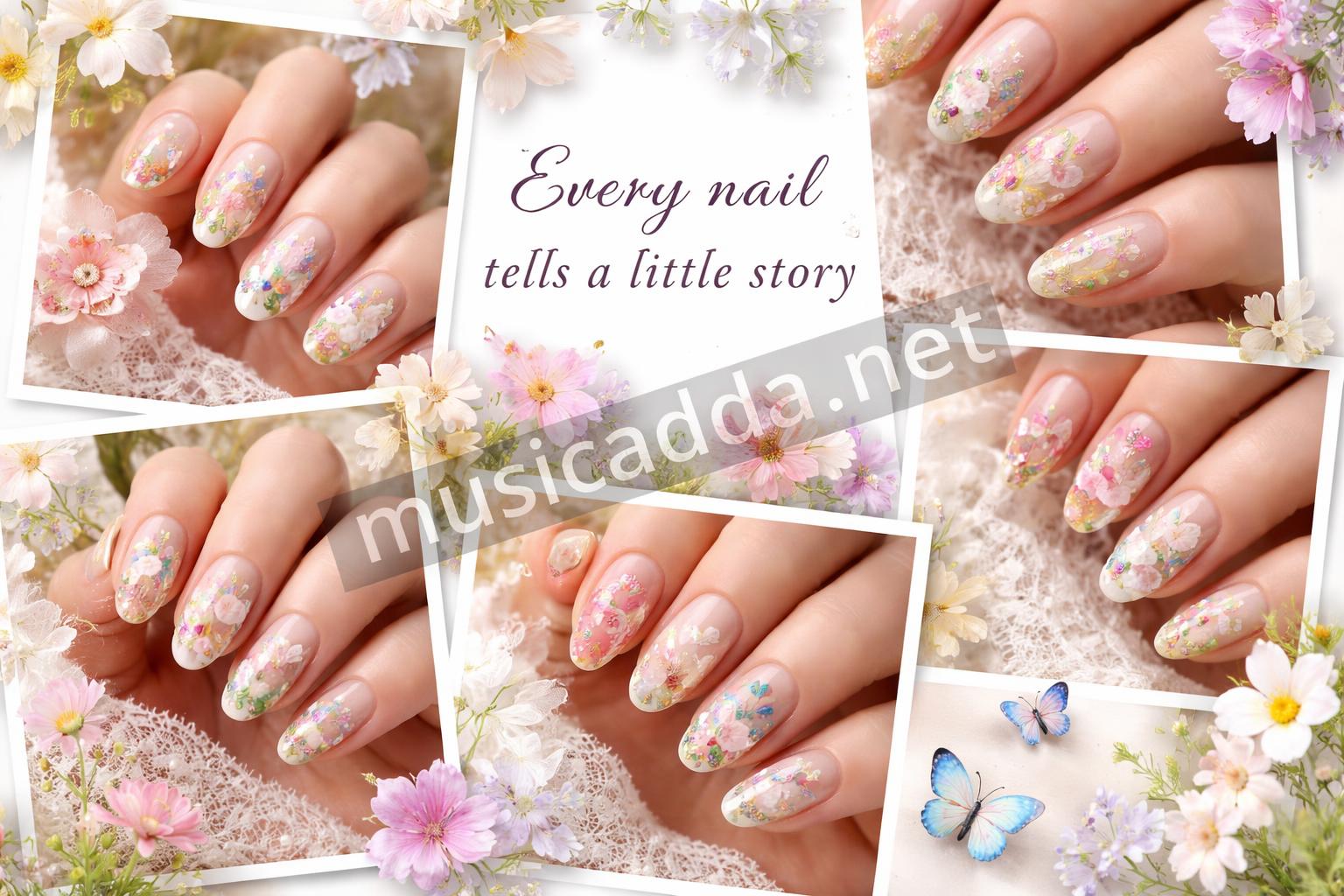 Secret garden inspo mixed floral manicure