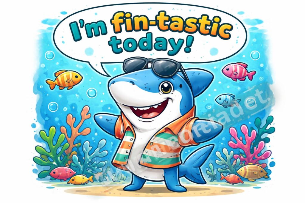 Shark puns hero cartoon poster
